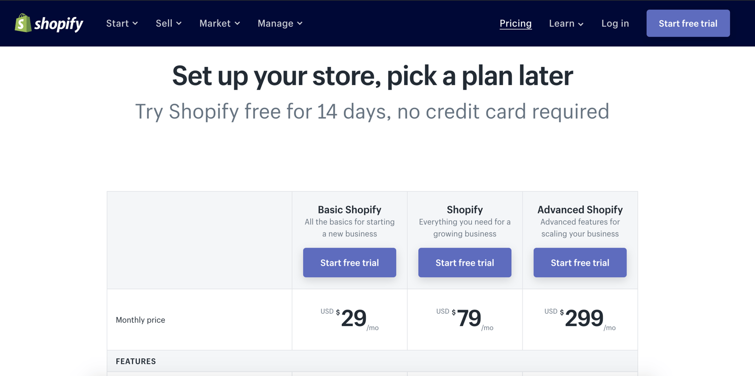 Pricing Strategy Example: shopify competitive pricing strategy